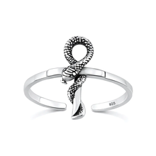 Load image into Gallery viewer, Sterling Silver Oxidized And Polished Snake Ankh Toe Ring