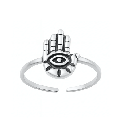 Sterling Silver Oxidized Hamsa Toe Ring