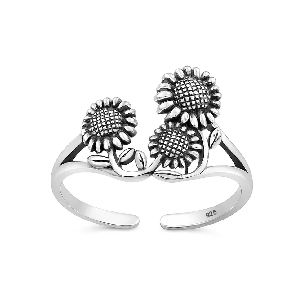 Sterling Silver Oxidized Sunflowers Toe Ring