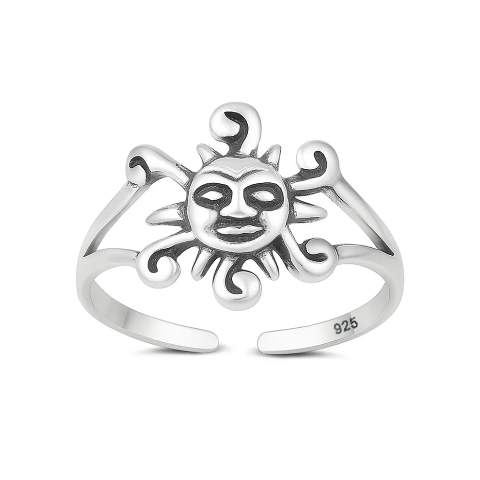 Sterling Silver Oxidized And Polished Sun Toe Ring
