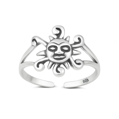 Sterling Silver Oxidized And Polished Sun Toe Ring