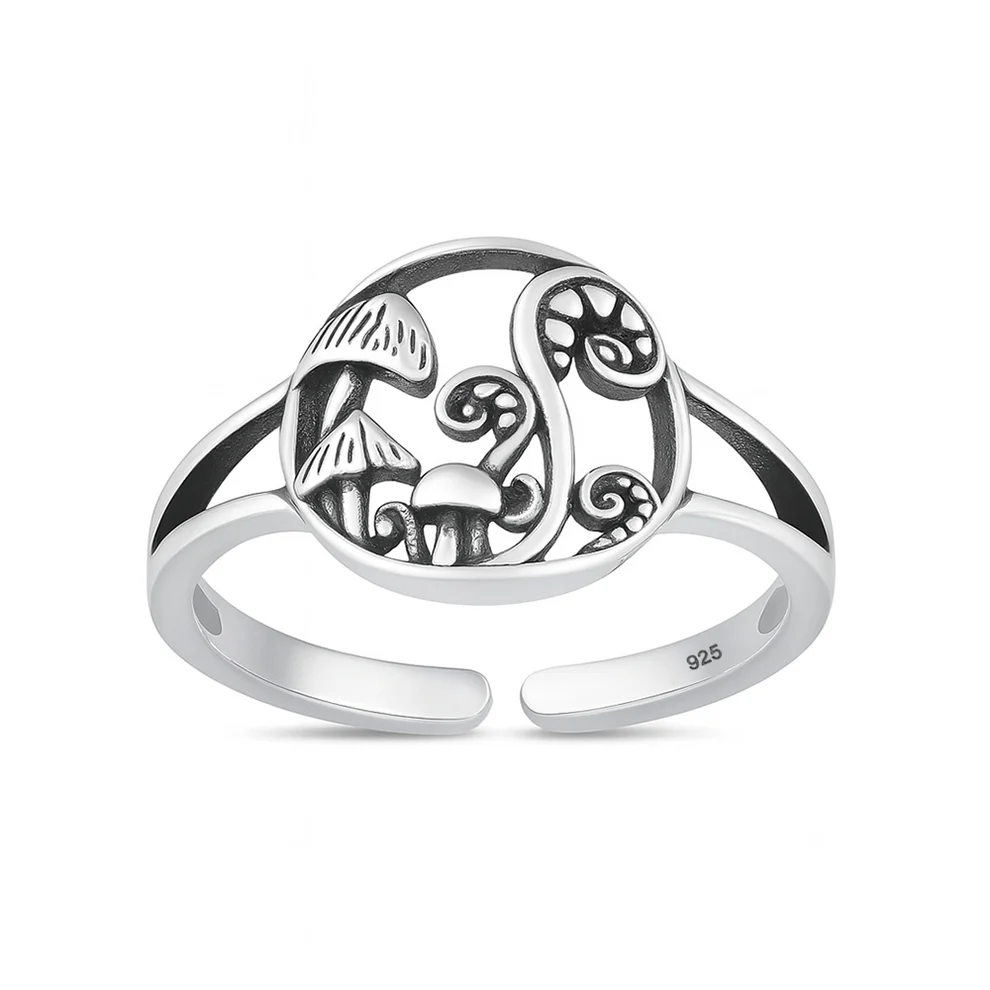 Sterling Silver Oxidized Mushroom Toe Ring