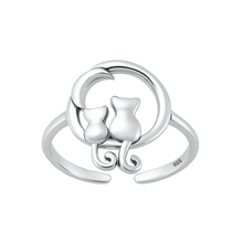 Load image into Gallery viewer, Sterling Silver Oxidized Cats And Moon Toe Ring