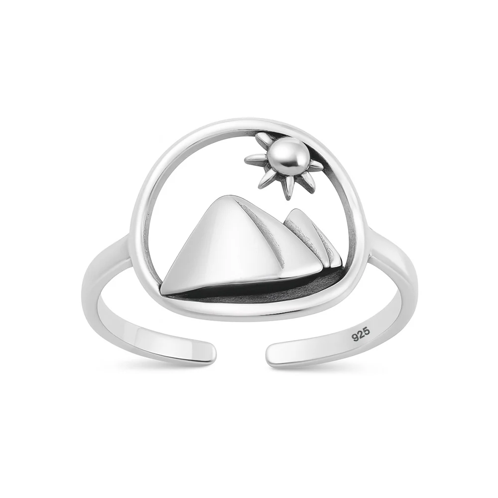 Sterling Silver Oxidized And Polished Mountain And Sun Toe Ring