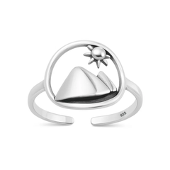 Sterling Silver Oxidized And Polished Mountain And Sun Toe Ring