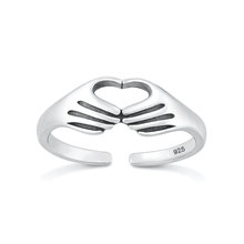 Load image into Gallery viewer, Sterling Silver Oxidized And Polished Heart Hands Toe Ring