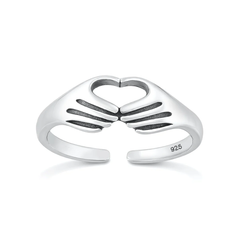Sterling Silver Oxidized And Polished Heart Hands Toe Ring