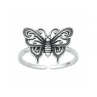 Sterling Silver Oxidized Butterfly Toe Ring