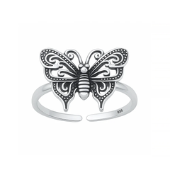 Sterling Silver Oxidized Butterfly Toe Ring