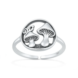 Sterling Silver Oxidized And Polished Mushrooms Toe Ring