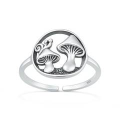 Sterling Silver Oxidized And Polished Mushrooms Toe Ring