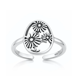 Sterling Silver Oxidized And Polished Flowers Toe Ring
