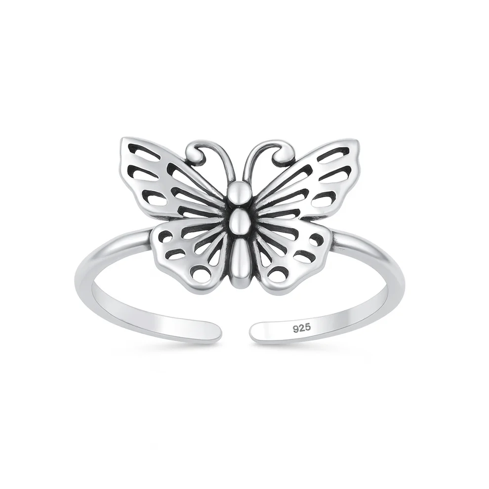 Sterling Silver Oxidized And Polished Butterfly Toe Ring