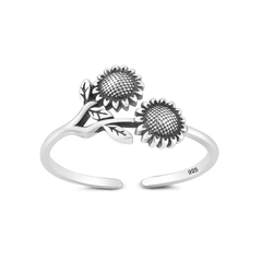 Sterling Silver Oxidized And Polished Sunflowers Toe Ring