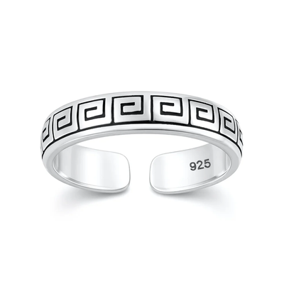 Sterling Silver Oxidized And Polished Greek Key Toe Ring