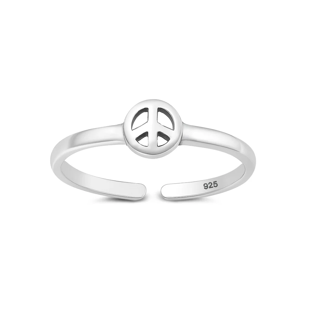 Sterling Silver Oxidized And Polished Peace Sign Toe Ring