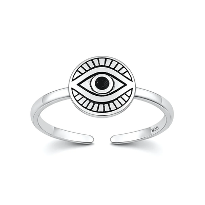 Sterling Silver Oxidized And Polished Evil Eye Toe Ring