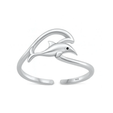 Sterling Silver Oxidized And Polished Dolphin And Wave Toe Ring