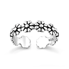 Sterling Silver Oxidized And Polished Flower Band Toe Ring