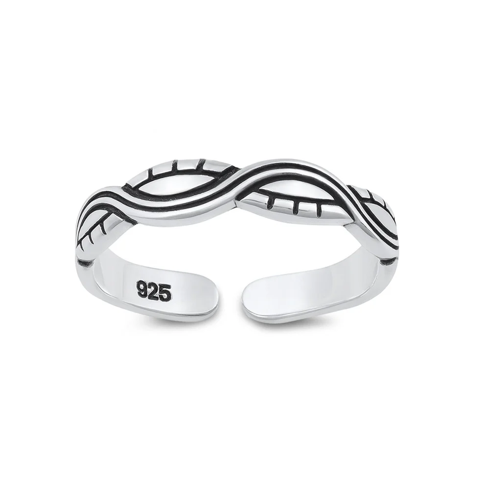 Sterling Silver Oxidized And Polished Wave Pattern Toe Ring