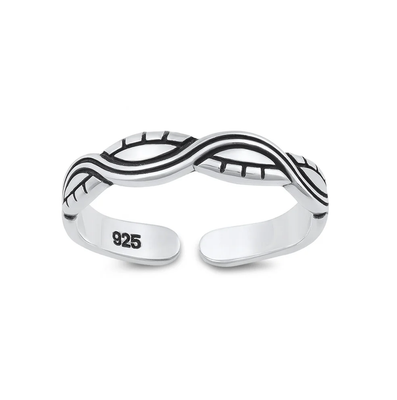 Sterling Silver Oxidized And Polished Wave Pattern Toe Ring