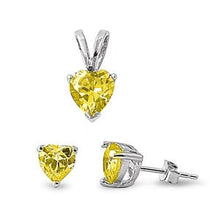 Load image into Gallery viewer, Sterling Silver Yellow Topaz CZ Heart Pendant And Earrings Set