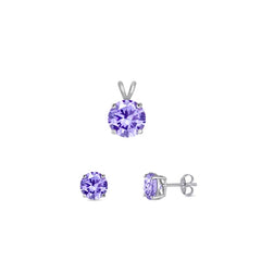 Sterling Silver Rhodium Plated Round Lavender Cubic Zirconia Set