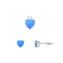Load image into Gallery viewer, Sterling Silver Rhodium Plated Heart Solitaire Blue Lab Opal Set