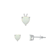Load image into Gallery viewer, Sterling Silver Rhodium Plated Heart Solitaire White Lab Opal Set