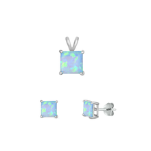 Load image into Gallery viewer, Sterling Silver Rhodium Plated Square Light Blue Lab Opal Jewelry Set
