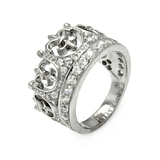Sterling Silver Rhodium Plated Crown CZ Ring