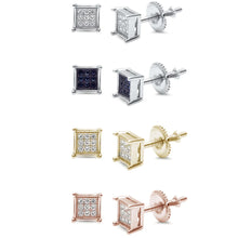 Load image into Gallery viewer, Sterling Silver 6mm Micro Pave Princess Cut CZ Stud Earrings