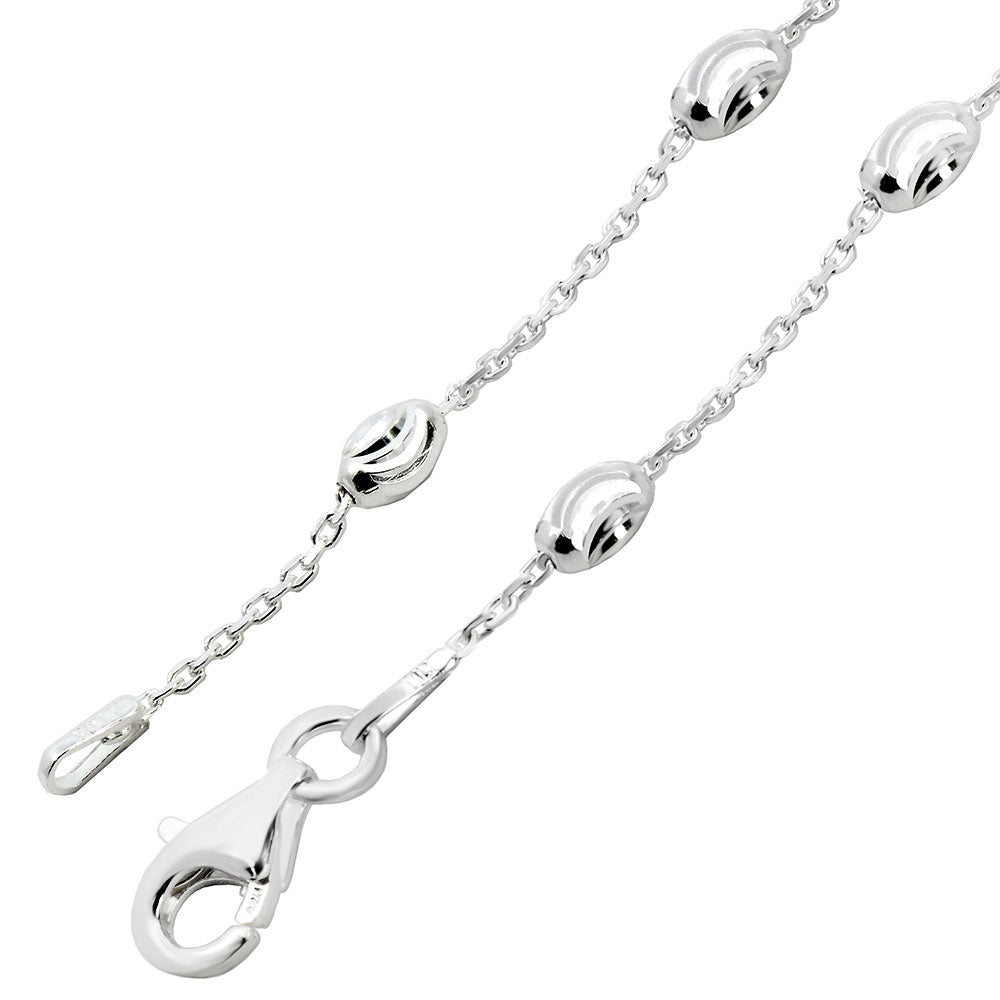 Sterling Silver Italian 3mm Oval Diamond Cut Bead Station Chain Necklace