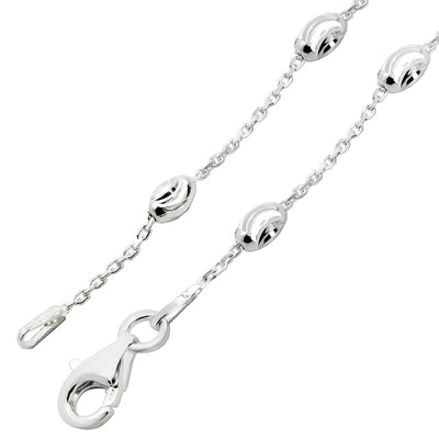 Sterling Silver Italian 3mm Oval Diamond Cut Bead Station Chain Necklace