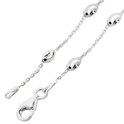 Sterling Silver Italian 3mm Oval Diamond Cut Bead Station Chain Necklace