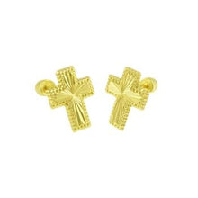 Load image into Gallery viewer, 14K Yellow Gold Cross Screw Back Stud Earrings