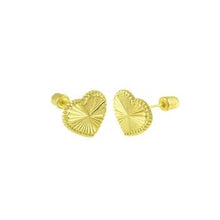 Load image into Gallery viewer, 14K Yellow Gold Diamond Cut Heart Crew Back Stud Earrings
