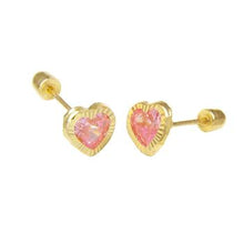 Load image into Gallery viewer, 14K Yellow Gold Pink CZ Heart DC Bezel Set Screw Back Stud Earrings
