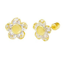 Load image into Gallery viewer, 14K Yellow Gold Flower CZ Stud Earrings With Screw Back