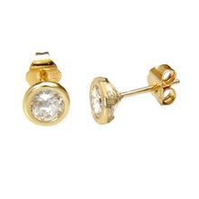 Load image into Gallery viewer, 14K Yellow Gold Round CZ Bezel Set Stud Earrings With Push Back