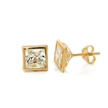 Load image into Gallery viewer, 14K Yellow Gold Square CZ Bezel Set Butterfly Backing Stud Earrings