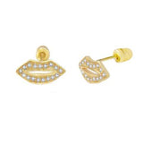 14K Yellow Gold Lip CZ Stud Earrings With Screw Back