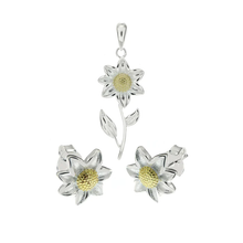 Load image into Gallery viewer, Sterling Silver Sunflower Earrings And Pendant Set