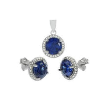 Load image into Gallery viewer, Sterling Silver Blue Sapphire Halo CZ Earrings Pendant Set