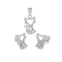 Load image into Gallery viewer, Sterling Silver Cubic Zirconia Cat Pendant Set