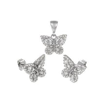 Load image into Gallery viewer, Sterling Silver Butterfly CZ Earrings And Pendant Set