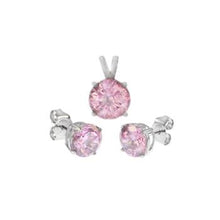 Load image into Gallery viewer, Sterling Silver Round Pink CZ Earrings And Pendant Set