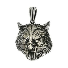 Sterling Silver Oxidized Wolf Head Pendant