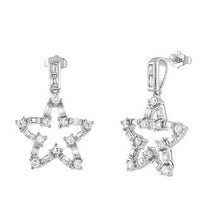 Load image into Gallery viewer, Sterling Silver Rhodium Plated Baguette And Round CZ Star Dangle Earrings