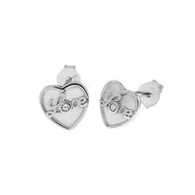 Load image into Gallery viewer, Sterling Silver Rhodium Plated Mother Of Pearl Heart Love CZ Stud Earrings